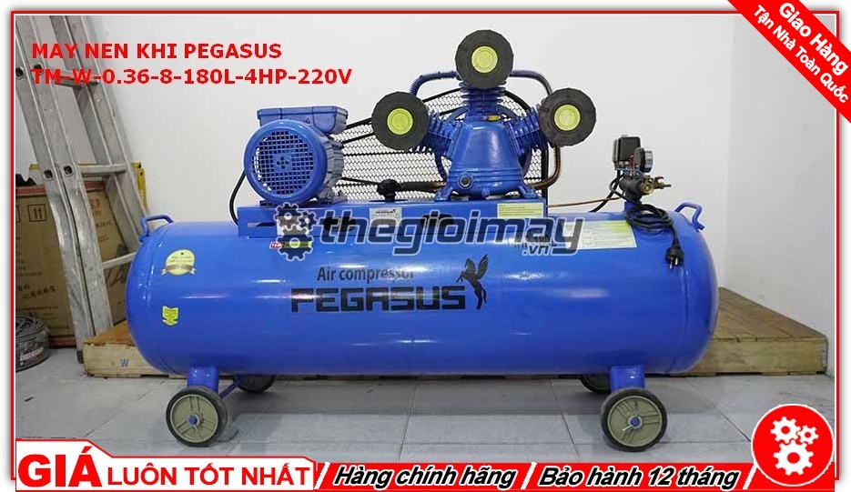 Máy nén khí dây đai Pegasus TM-W-0.36/8-180L-4HP-220V