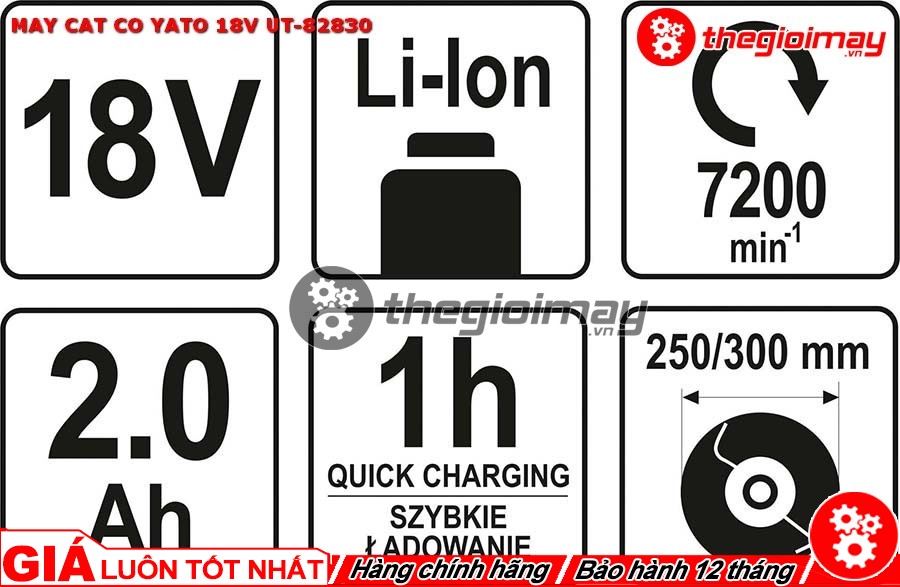 Thông số pin máy cắt cỏ YATO dùng bin 18V YT 82830