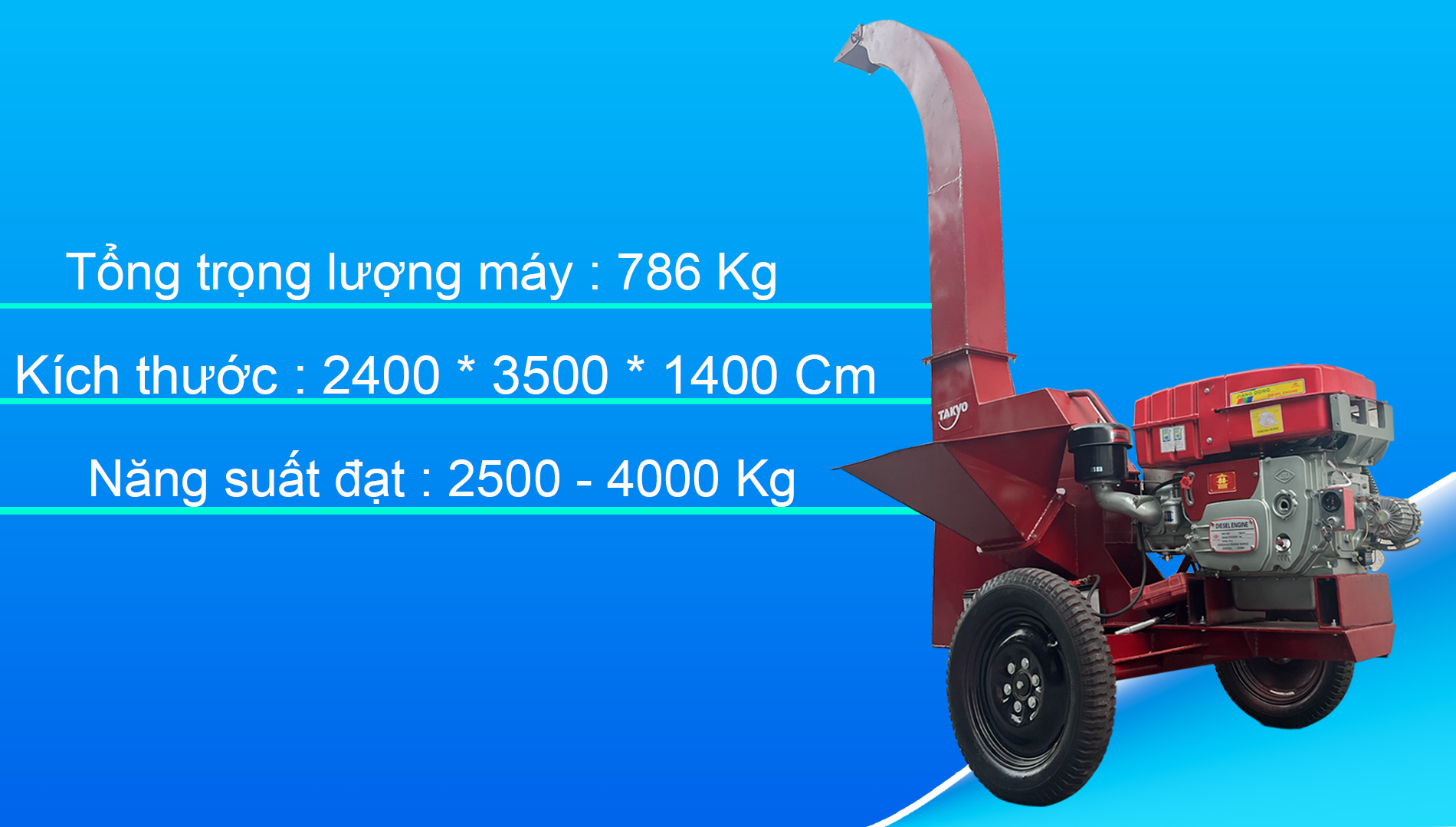 Thông số trọng tải máy băm cây Takyo TK 420