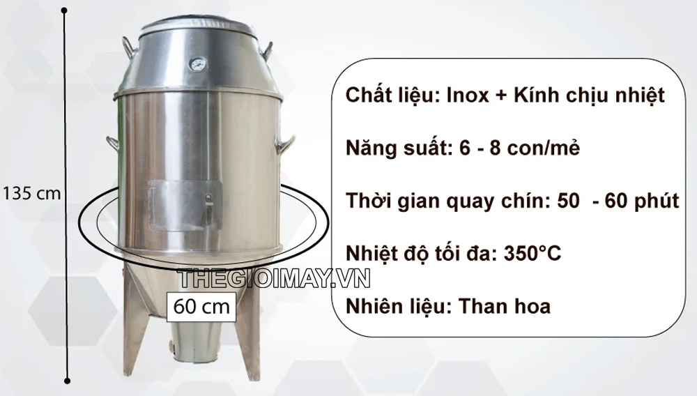 Ưu điểm sản phẩm Lu nướng gà vịt inox dùng than 60 TK60T