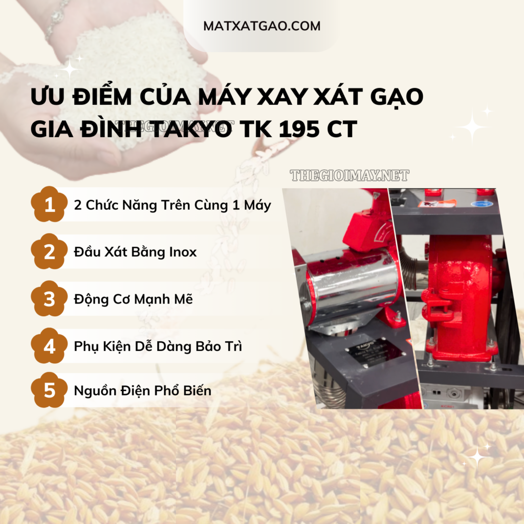 Ưu điểm của máy xát gạo đa năng Takyo TK 195 CT