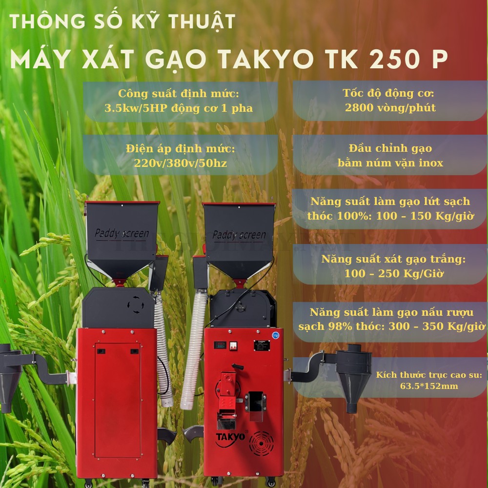 Thông số của máy xát gạo gia đình Takyo TK 250 P