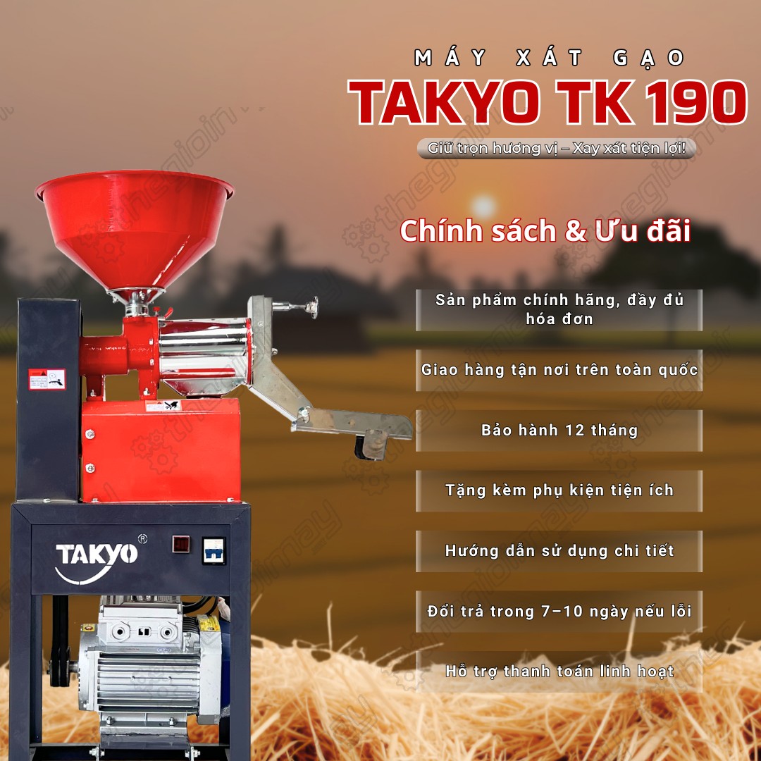 Chính sách và ưu đãi máy xát gạo TAKYO TK 190