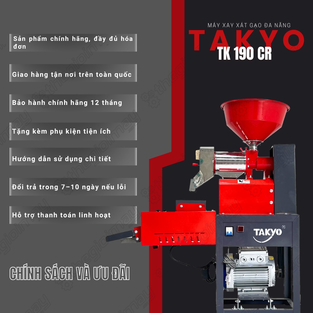 Chính sách ưu đãi khi mua máy xát lúa mini TAKYO TK 190 CR