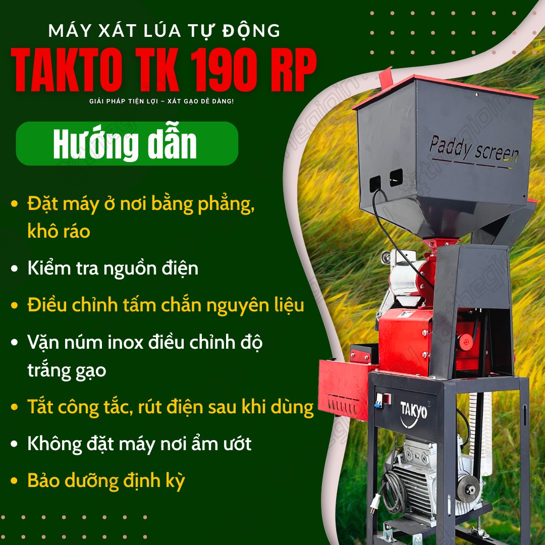 Hướng dẫn sử dụng máy xát lúa tự động TAKYO TK 190 RP