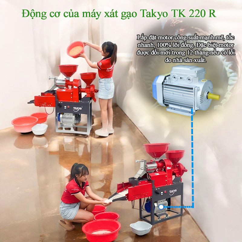 Motor của máy xát gạo mini gia đình Takyo TK 220 R công suất lớn, 100% lõi đồng